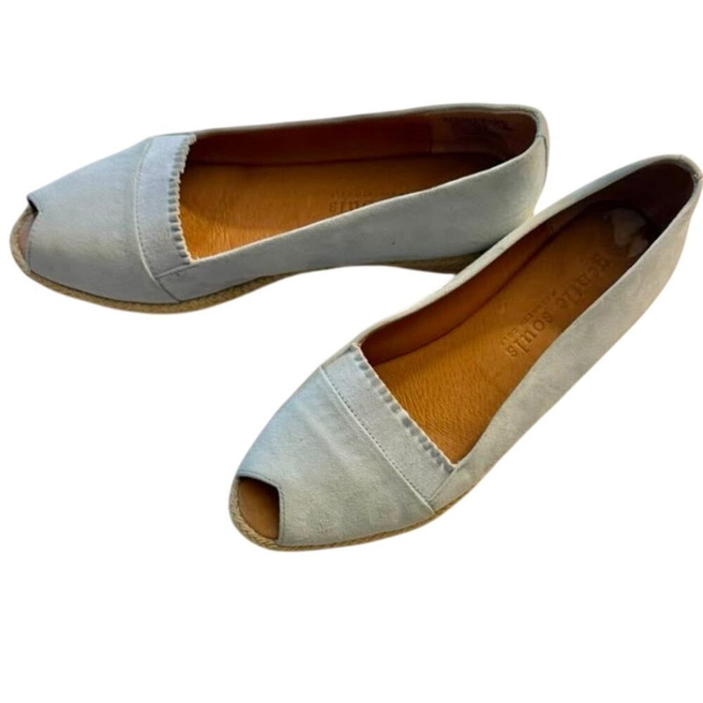 NWOB Gentle Souls Lissa Pale Blue Ruffle Peep Toe Wedge Espadrilles Size 8